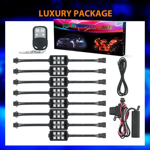 Motorcycle RGB LED Light Kit – 8PCS Multi-Color Underglow Neon Lights Remote Fob