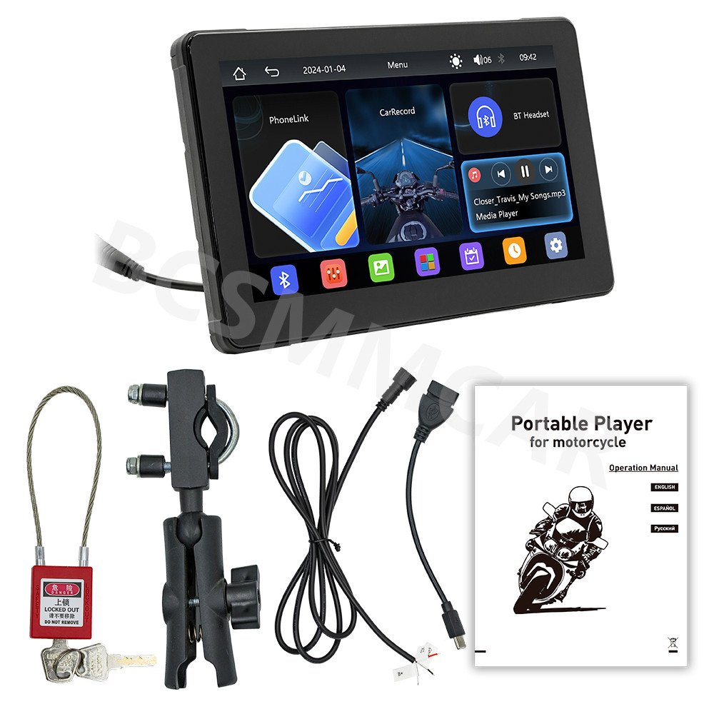 7in Touch Screen Motorcycle Wireless CarPlay Navi MP5/TF DVR Monitor Waterproof