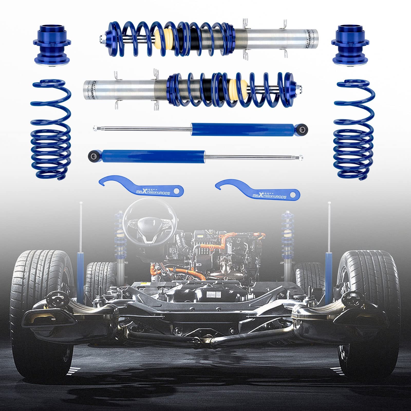 maXpeedingrods Blue Height Adjustable Coilover Kit for Golf Jetta Beetle MK4