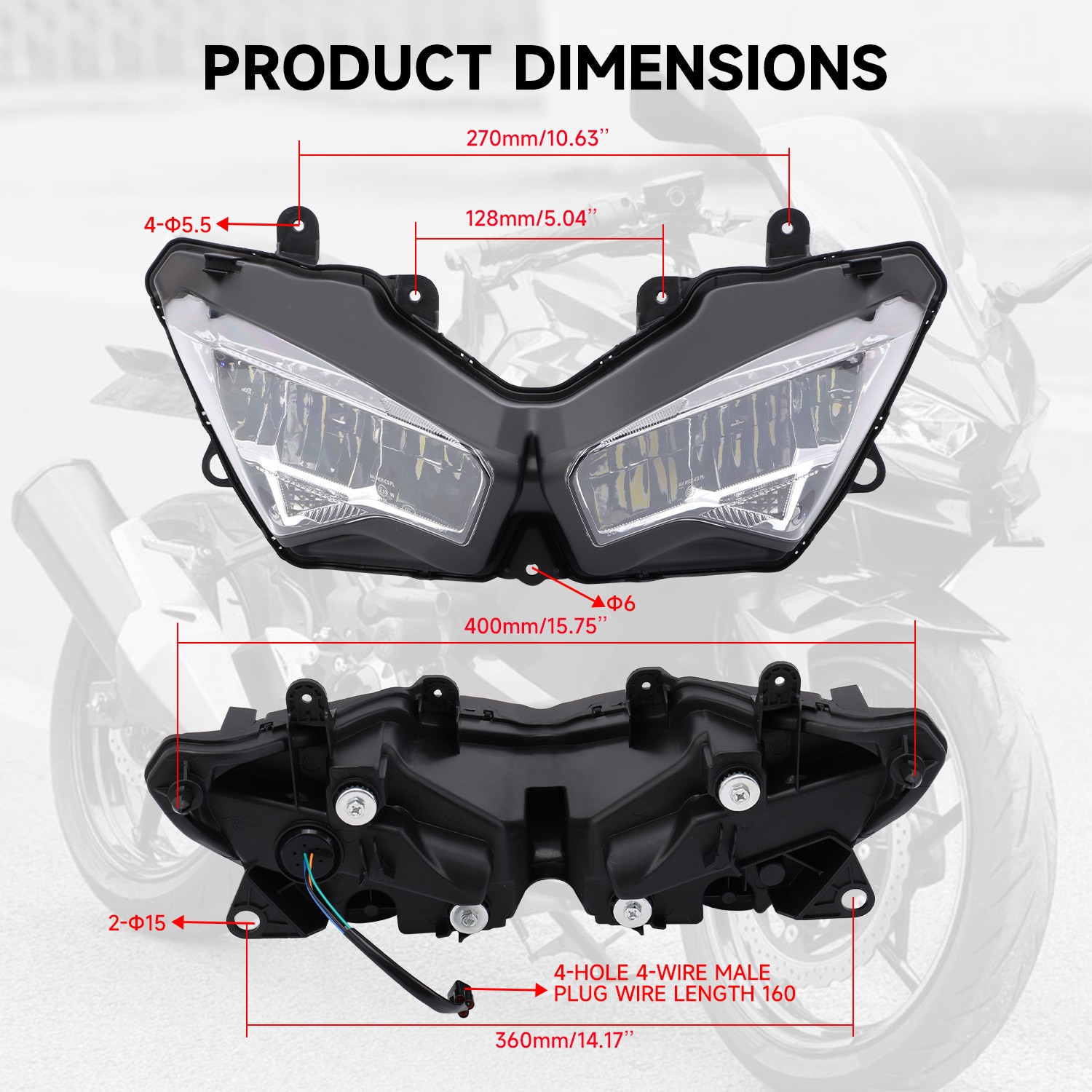 For Kawasaki Ninja 400 EX400 2018-2024 Front Headlight Assembly Headlamp Light