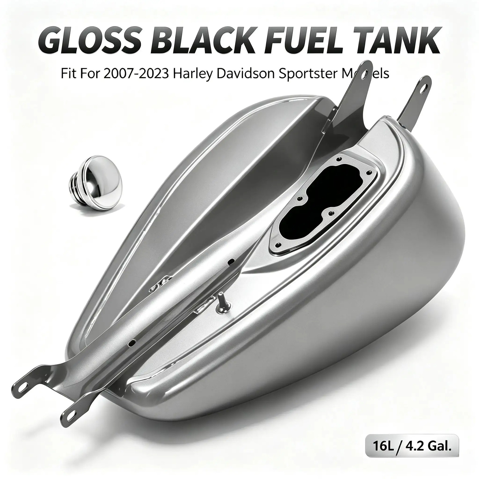 Motorcycle 16L/ 4.2 Gallon Gas Fuel Tank & Cap For Harley Sportster 883 1200 07+