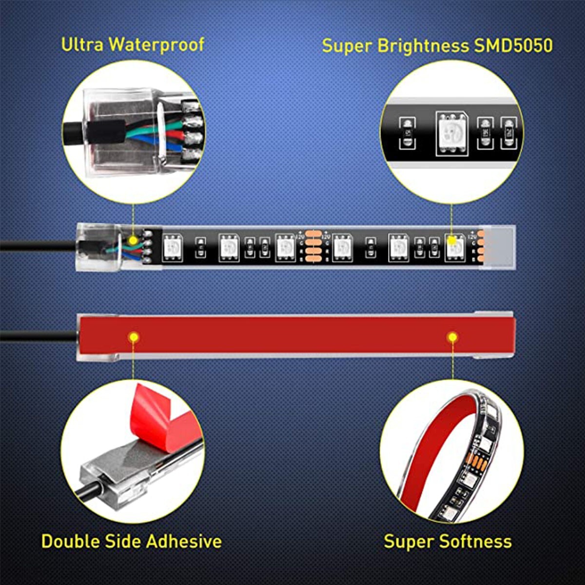 16PCS RGB bluetooth Motorcycle LED Light Accent Glow Neon Strip APP Control Kit