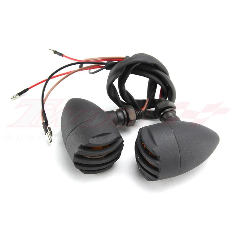 Pair Black Motorcycle Bullet Turn Signal Amber Light Indicator For Harley Honda