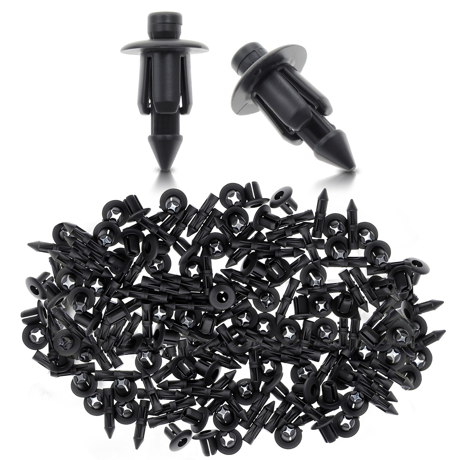 100 Pcs 6mm Hole Dia Black Plastic Push In Type Rivets Fastener Pin Clips ATV