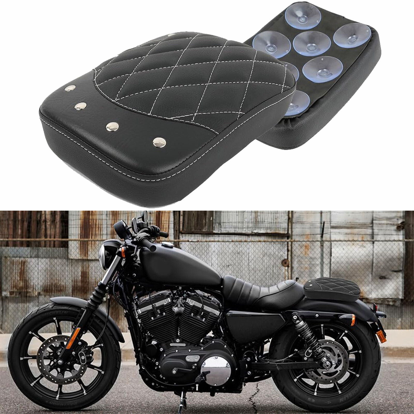 Black Rear Pillion Back Seat 8 Suction Cup For Harley Chopper Sportster Softail