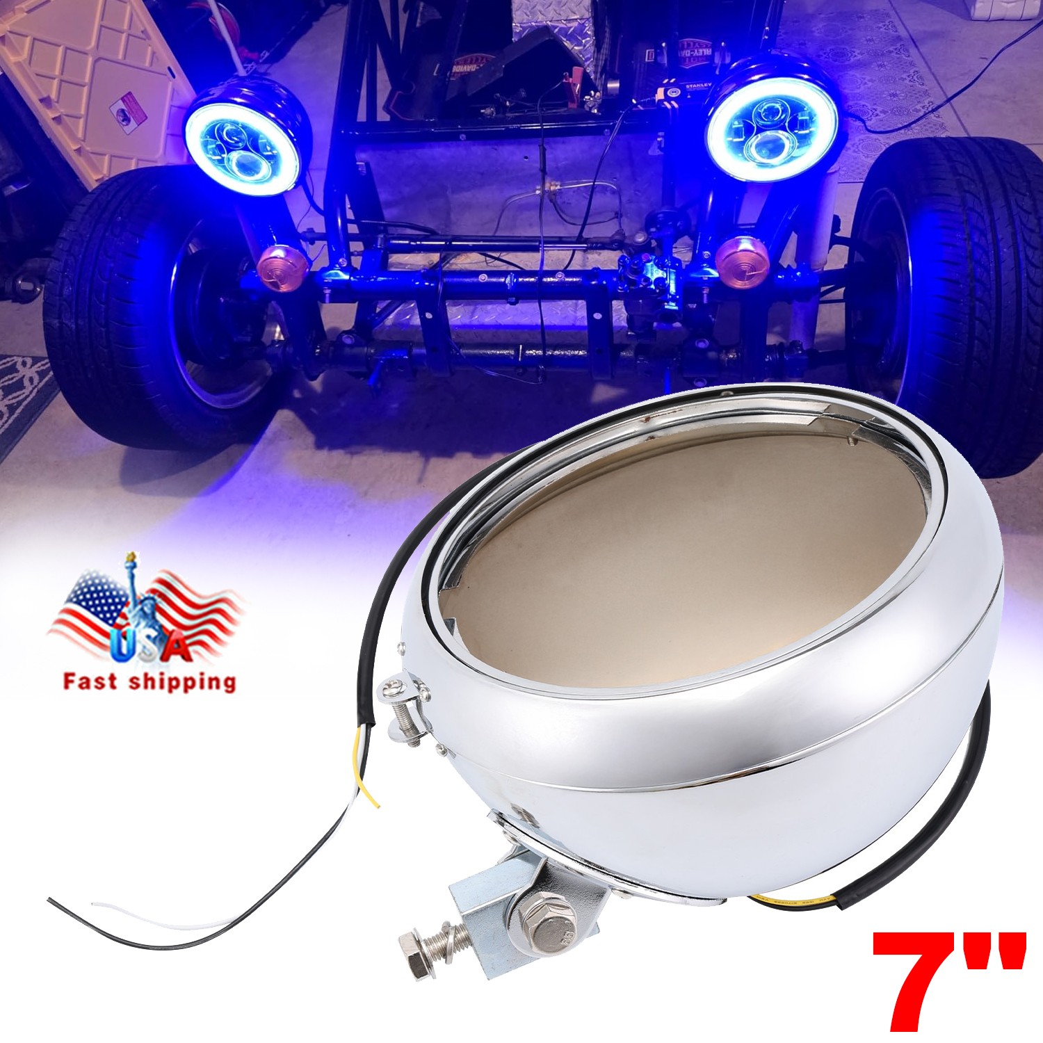 Fit For 1986-2011 Harley Softail Fat-Boy 7″ Headlight Housing Light Bulb Bucket