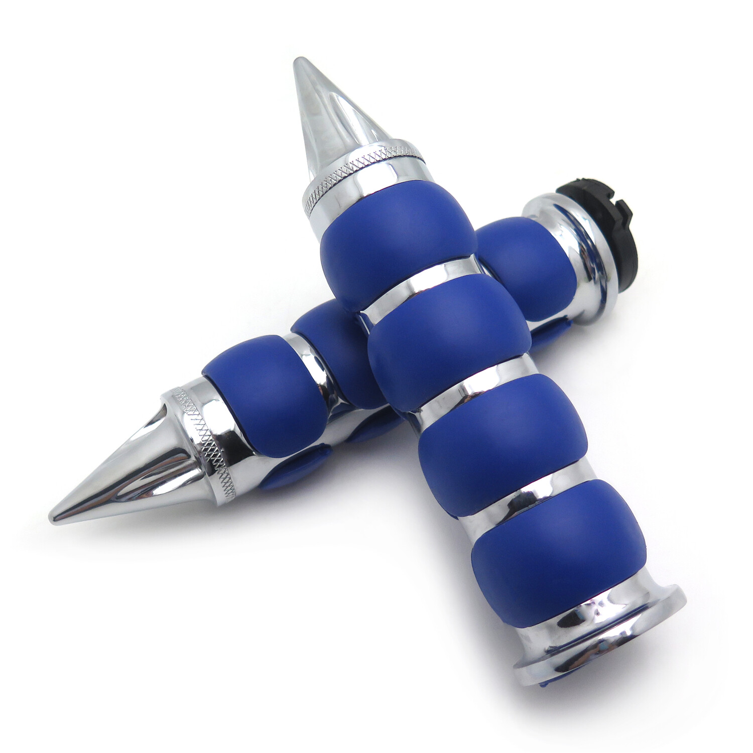 Chrome Blue Rubber 7/8″ 22mm Handlebar Grip For Suzuki Kawasaki Yamaha Honda