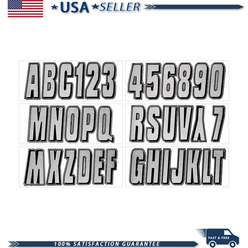 3 Inch Silver/Black Marine Vinyl Boat Registration Numbers Decals Kit USA Series