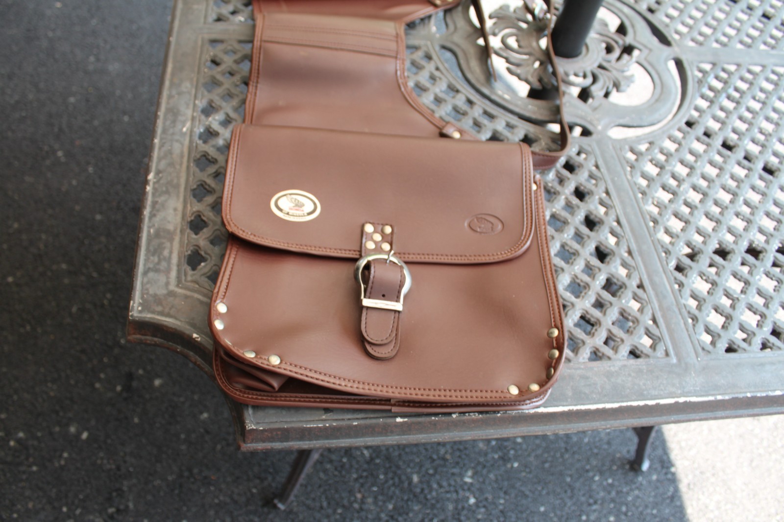 Vintage Rare Honda of Mineola Brown Vinyl Motorcycle Saddle Bags