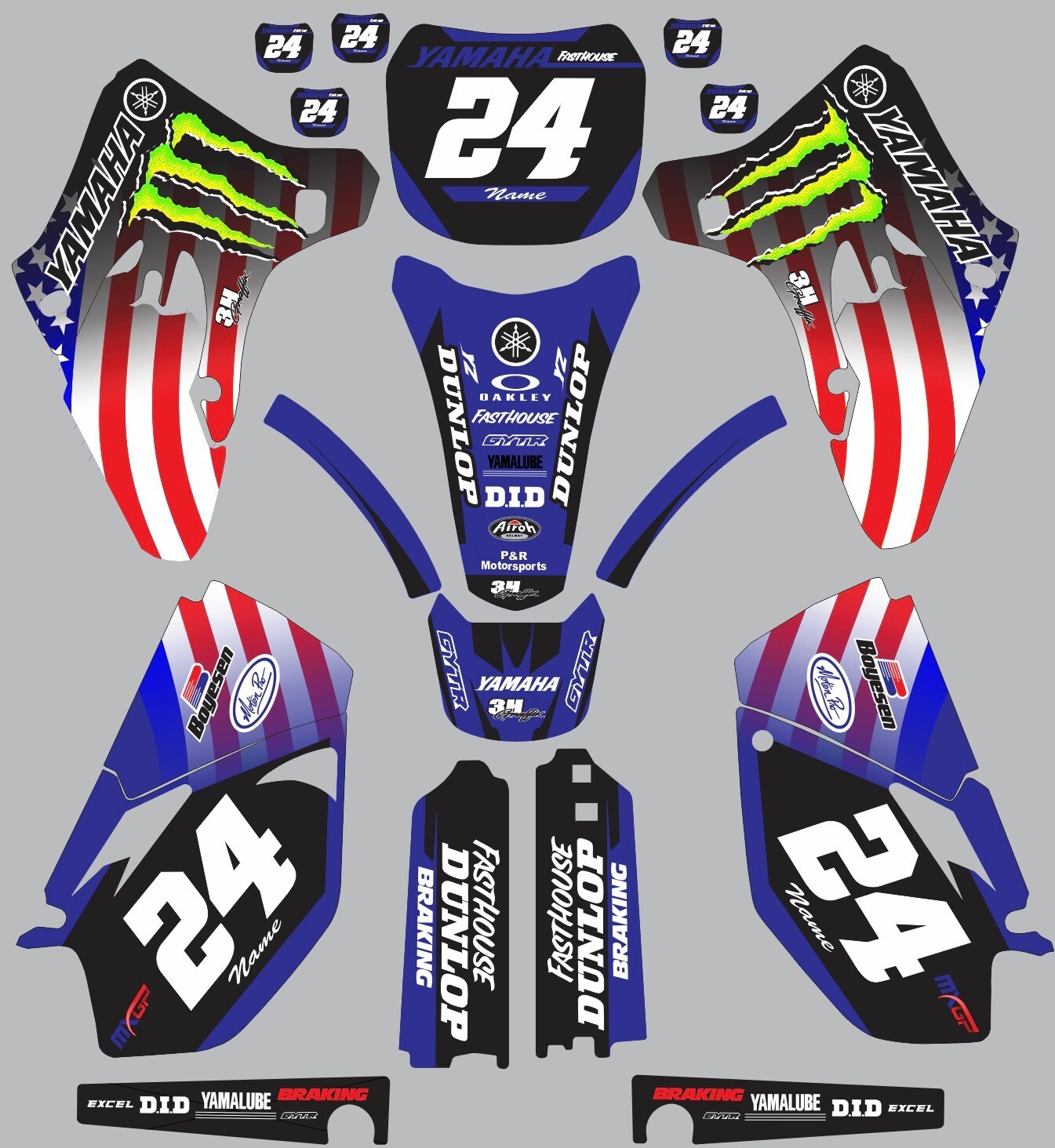Graphics for Yamaha YZ 250f 450f YZ250f YZ450f 2003-2005 American Flag Custom