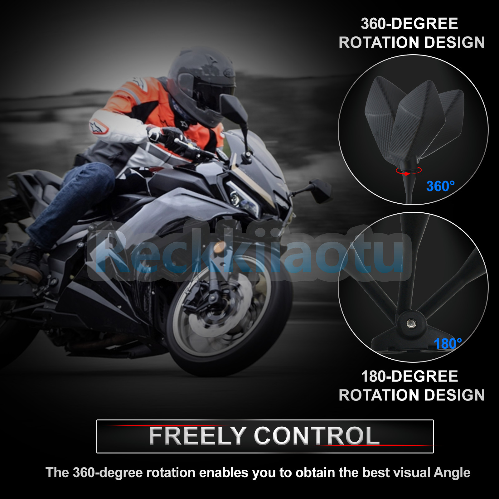 Pair Left & Right Rearview Side Mirrors for Honda CBR250R CBR300R CBR500R Carbon