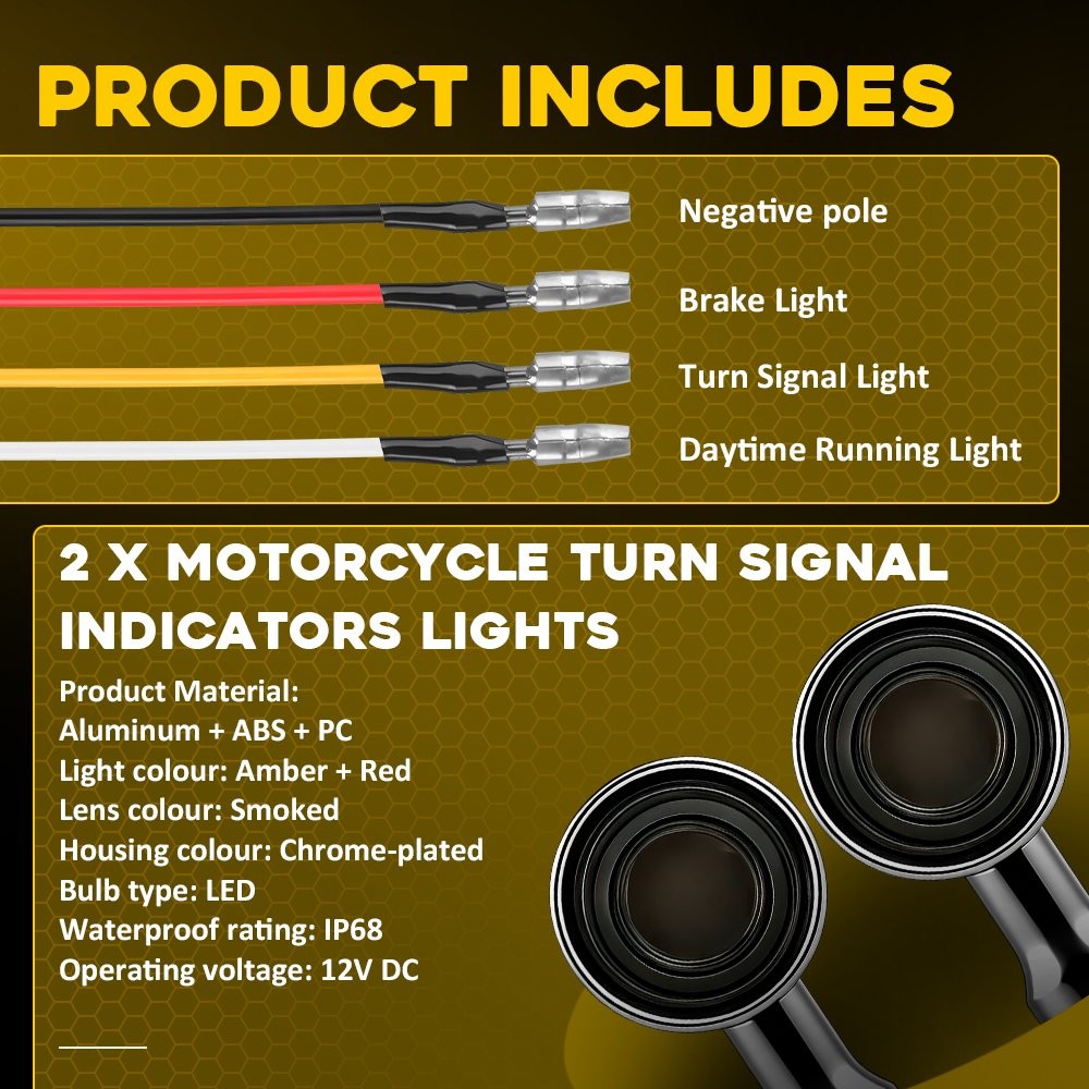 2-20 Front Rear Chrome LED Bullet Turn Signal Brake Amber&Red Blinker Mini Light