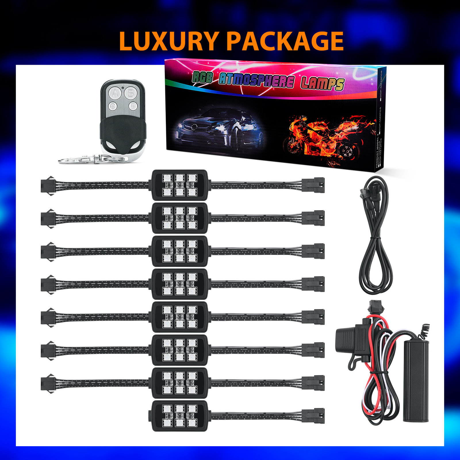 8 Pods Million Multi-Color Motorcycle RGB Underglow Neon Accent Light Remote Fob