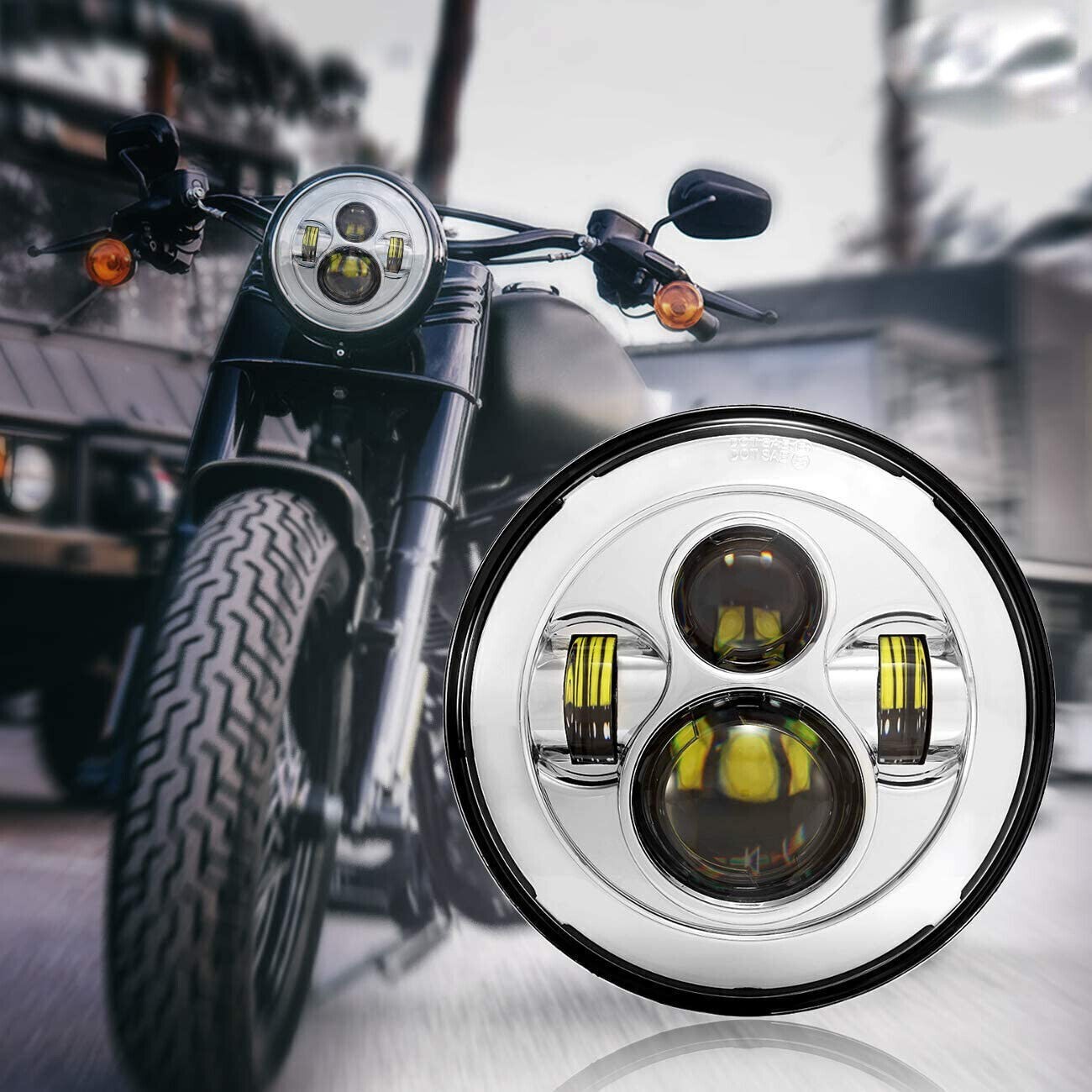 Chrome 7″ inch Round LED Hi-Lo Headlight H4/9003 For Harley Softail Motorcycle