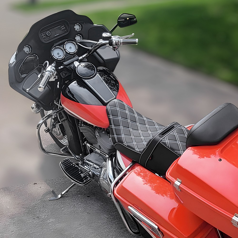 Step Up 2-Up Seat Lattice Stitched For Harley Road Glide Electra Glide 1997-2007