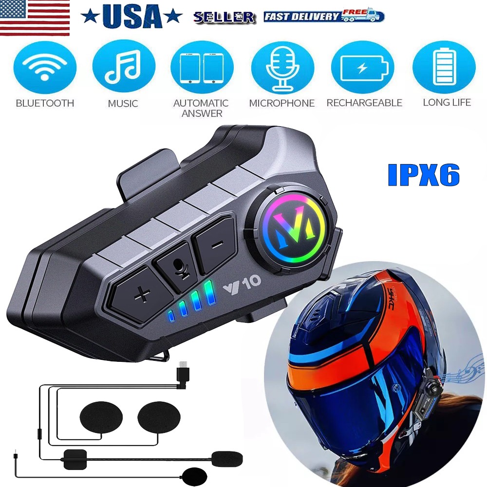 Motorcycle Helmet Headset Bluetooth 5.3 Speaker Waterproof Hands-Free with Mic