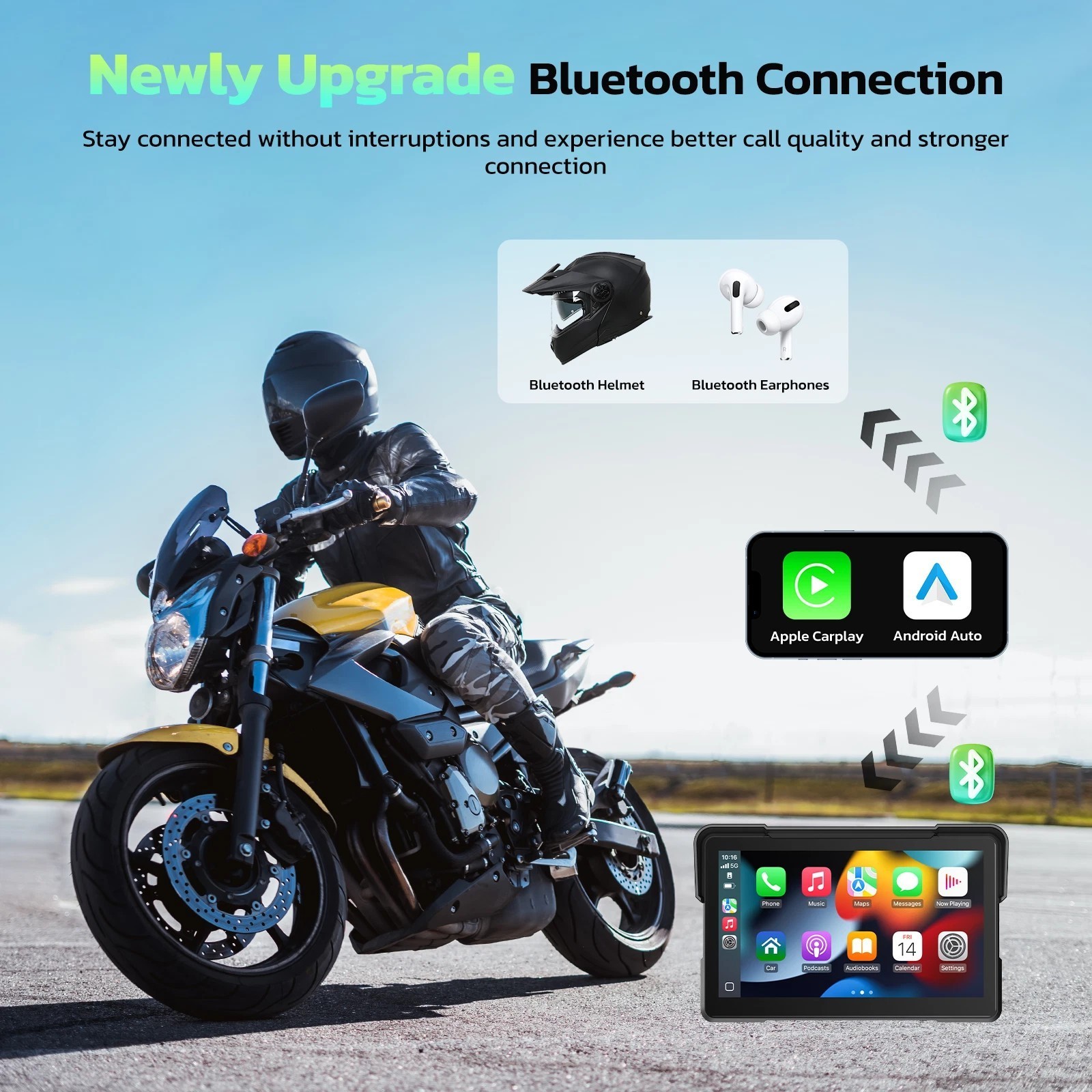 Portable Motorcycle 7″ Carplay Android Auto GPS Navigator TouchScreen Waterproof