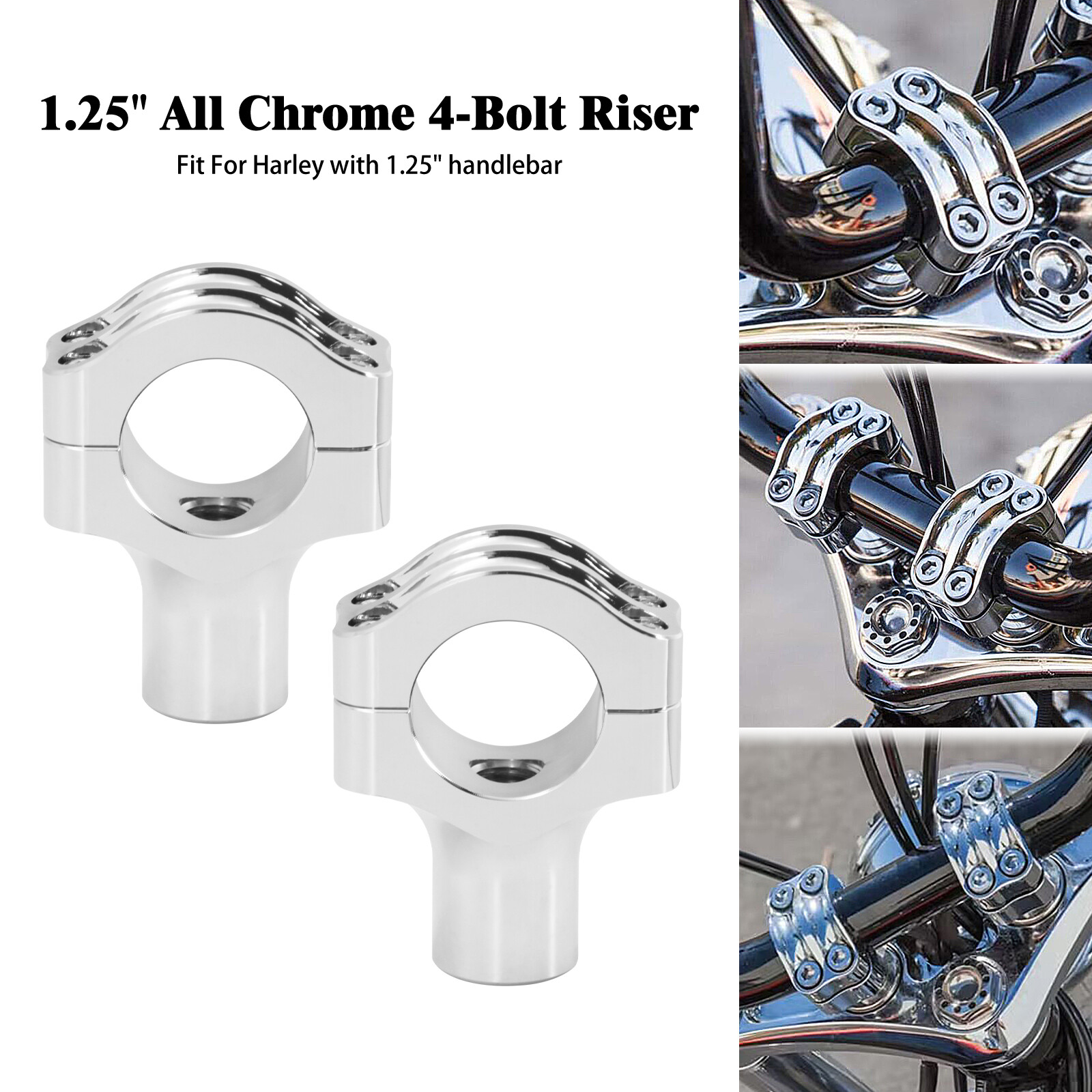 Chrome 1.25” 32MM 4-Bolts Handlebar Riser Clamp Fit For Harley XL 883 Touring