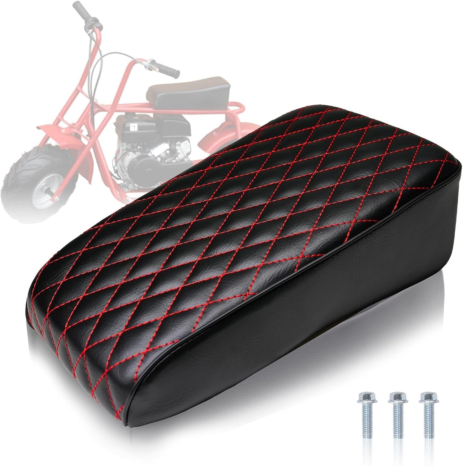JMCH Red Diamond Stitch Retro Mini Bike Seat for Coleman CT100U 98cc 3HP Part