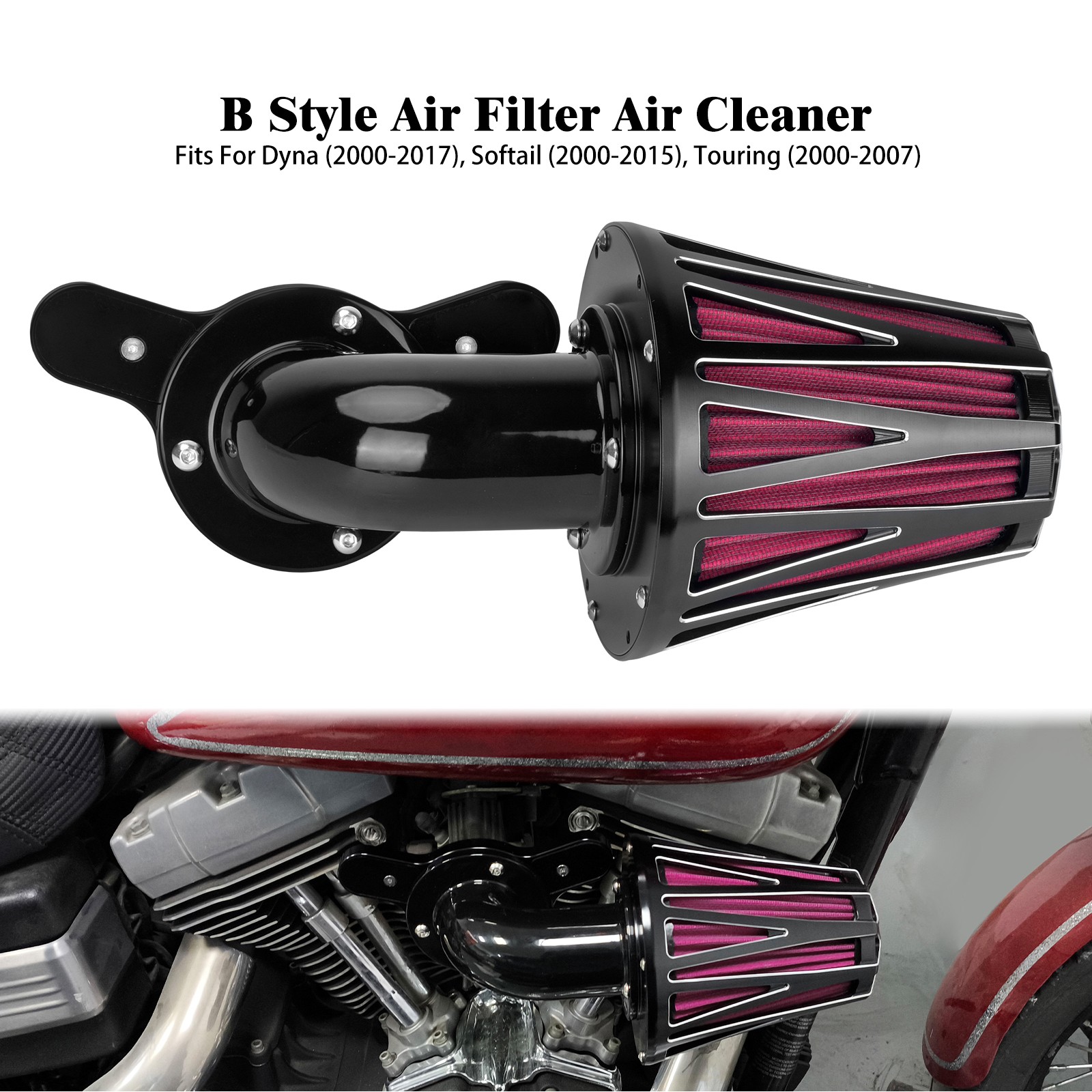 Red Air Filter Air Cleaner For Harley Dyna Fat Bob 2000-2017 Softail FXSTB 00-15