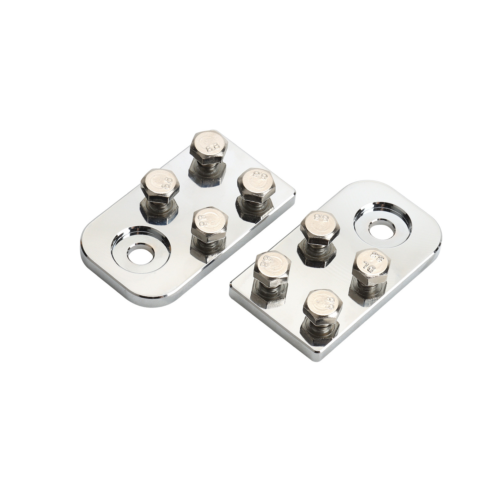 Pair of 4 Spot Flat Battery Terminal Car SAE Audio Top Post 4/0 AWG Lugs + Bolts