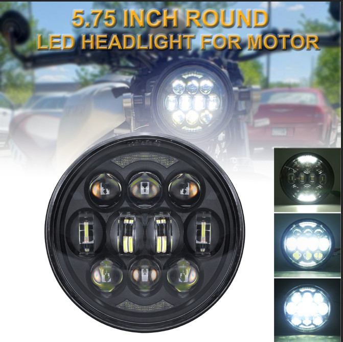 5-3/4″ 5.75 Inch Round Black H4 LED Headlight Halo DRL Hi-Lo Beam for Sportster