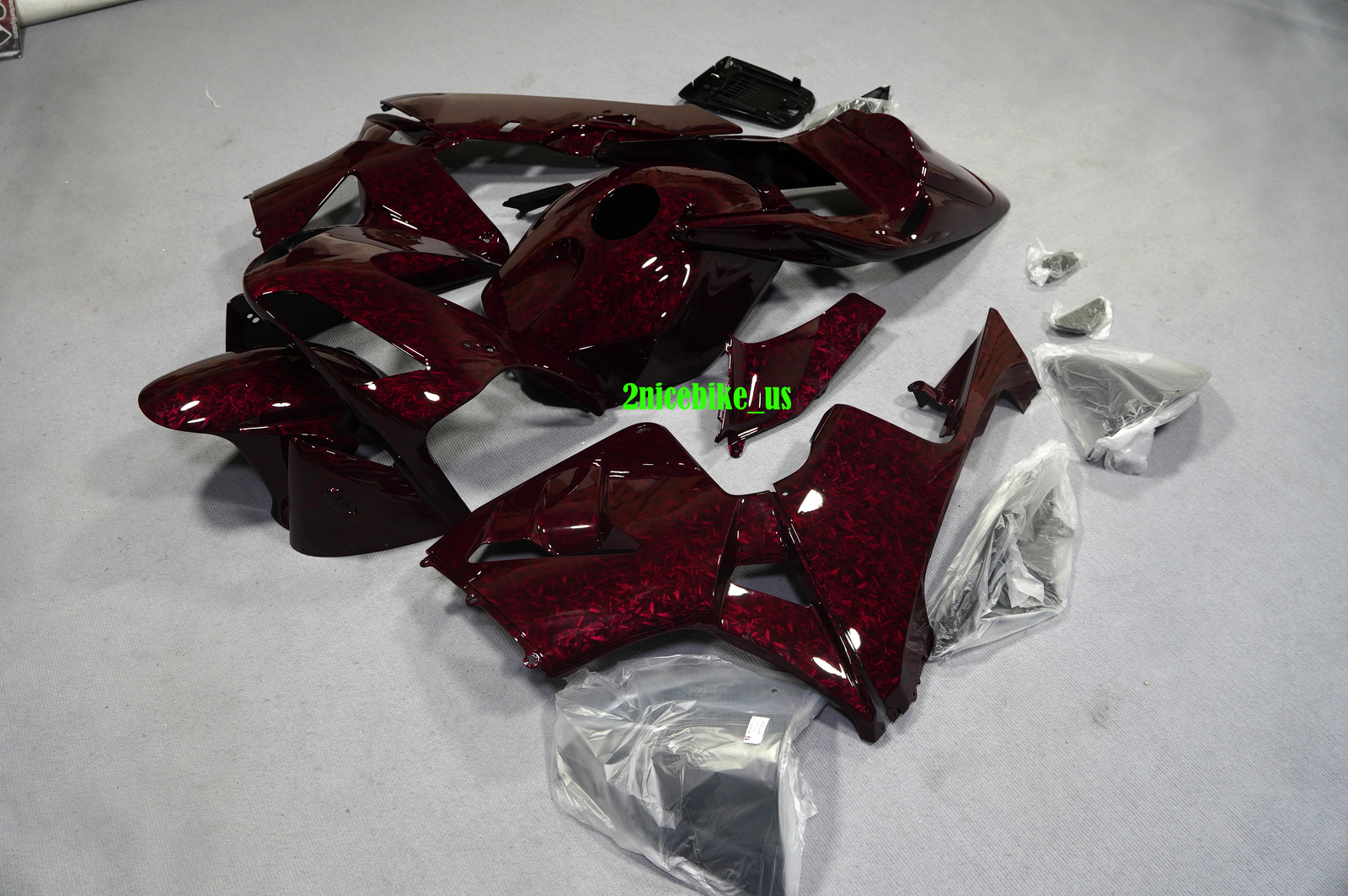 Black Red Forged Carbon Fiber Plastic Fairing Kit For Honda CBR600RR 2005 2006