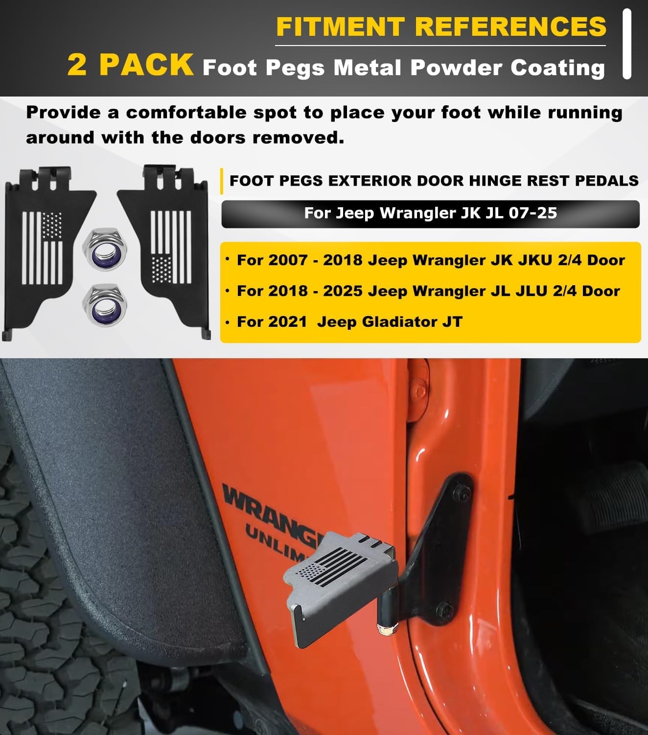 Wrangler Foot Pegs For Jeep Wrangler JK JL JKU JLU 2007-2025 Gladiator JT 2/4 Do
