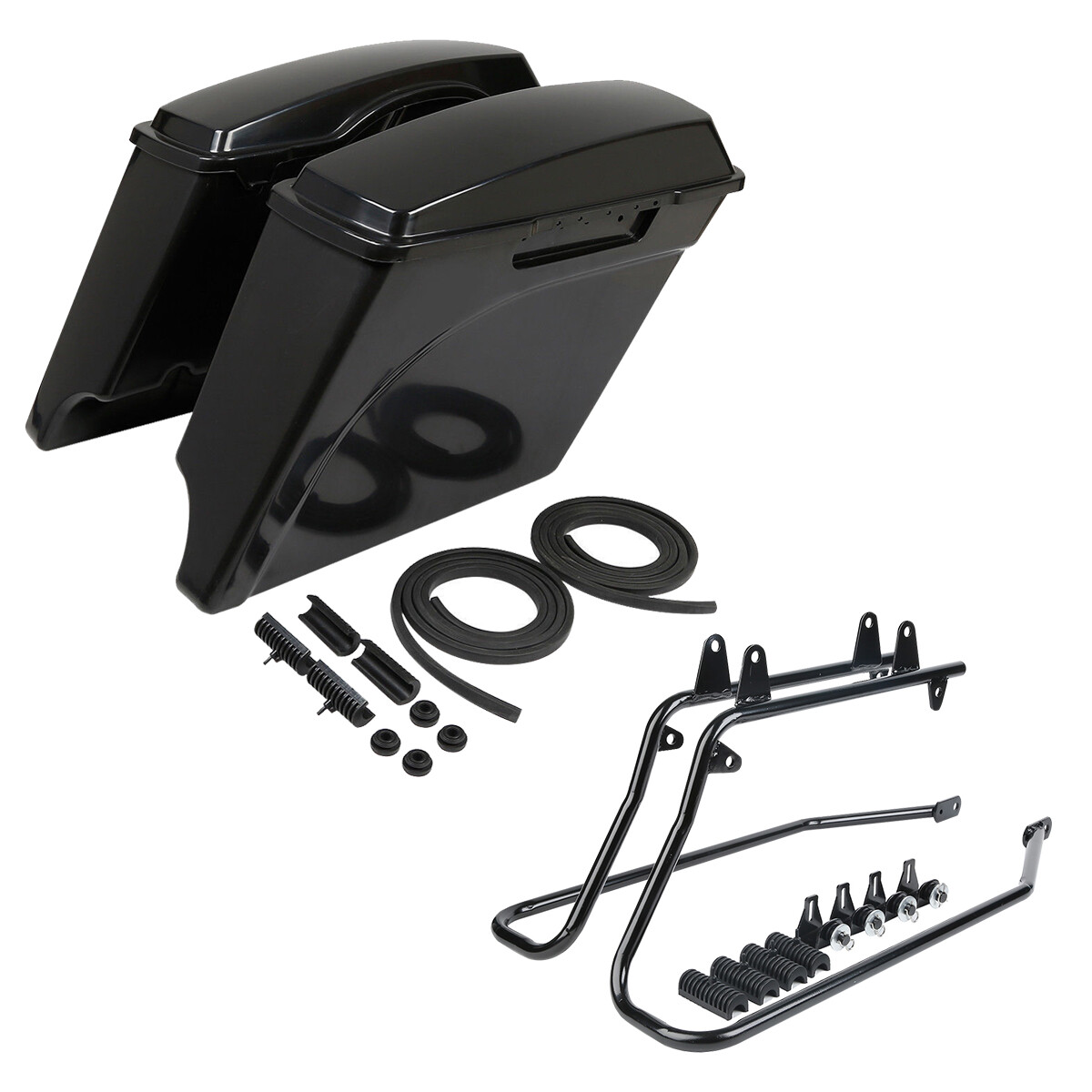 5″ Stretched Hard Saddle Bags & Conversion Bracket Fit For Harley Softail 84-17