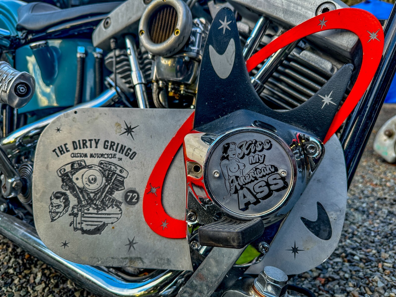 Kiss My American Ass w Titties Evo Shovelhead 2Hole Timing Cover Harley Davidson