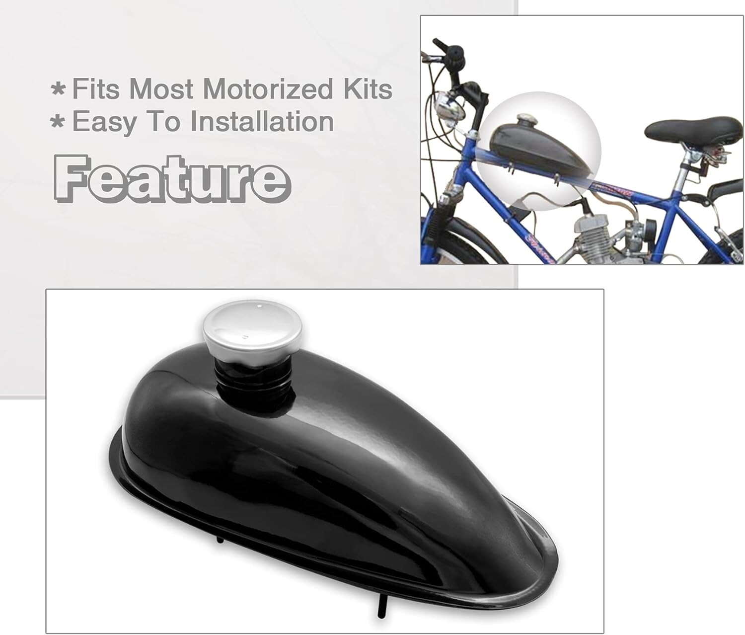 2L Fuel Gas Tank Petcock Motorized Bicycle 49cc 50cc 60cc 66cc 80cc Metal