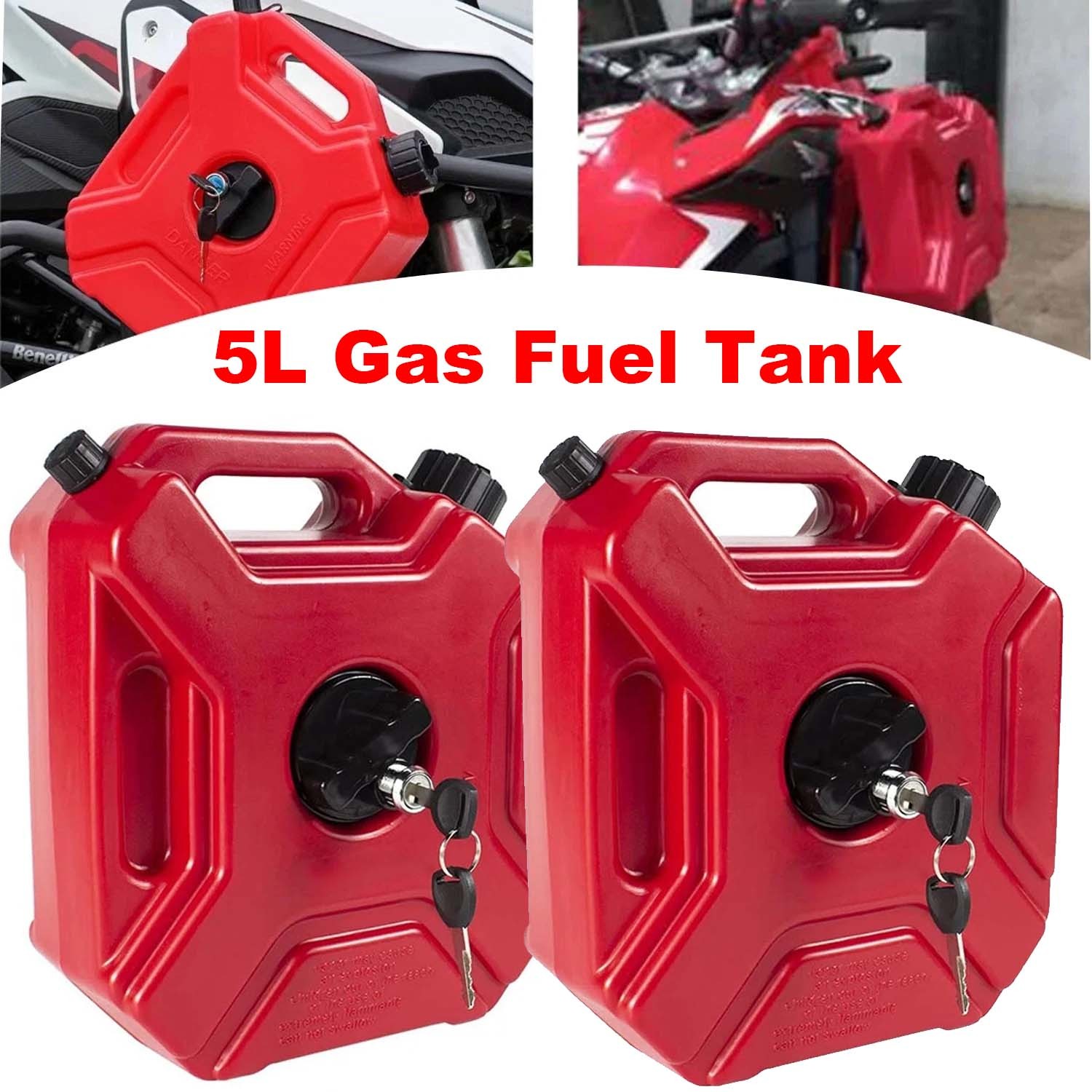 2 Pack 5L Gas Fuel Tank Gas Can Oil Storage Can For ATV UTV Motorcycle Car SUV