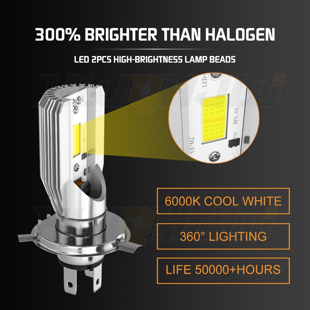 H4 9003 LED Headlight Bulb 6500K White High/Low Beam For Motorcycle
