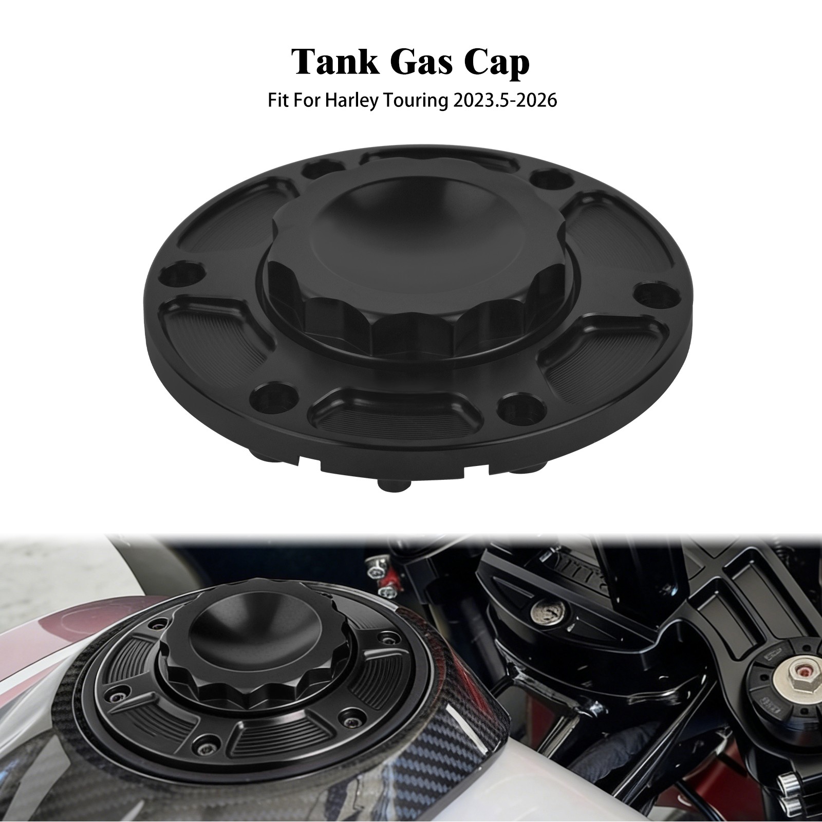 Black Gas Cap Fuel Tank Cap For Harley Touring Road Street Glide FLTRX 2024-2026