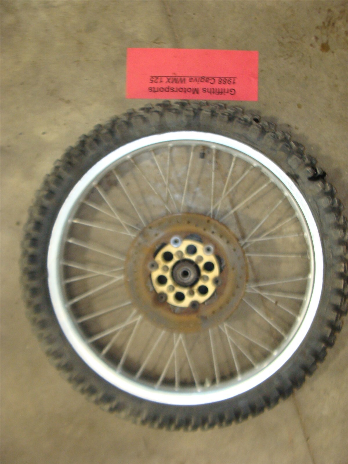 1988 CAGIVA WMX 125 oem AHRMA WRK front wheel rim tire rotor Takasage Excell