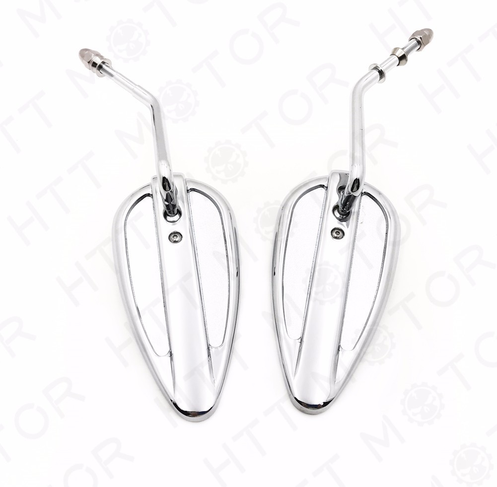 HTTMT Pair Chrome Teardrop Racing Mirrors For Harley Street Glide Road Glide