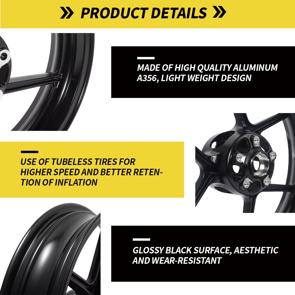 Aluminum 17″x5.5″ Black Tubeless Rear Wheel Rim Z900 17-24 ZR900SE For Kawasaki