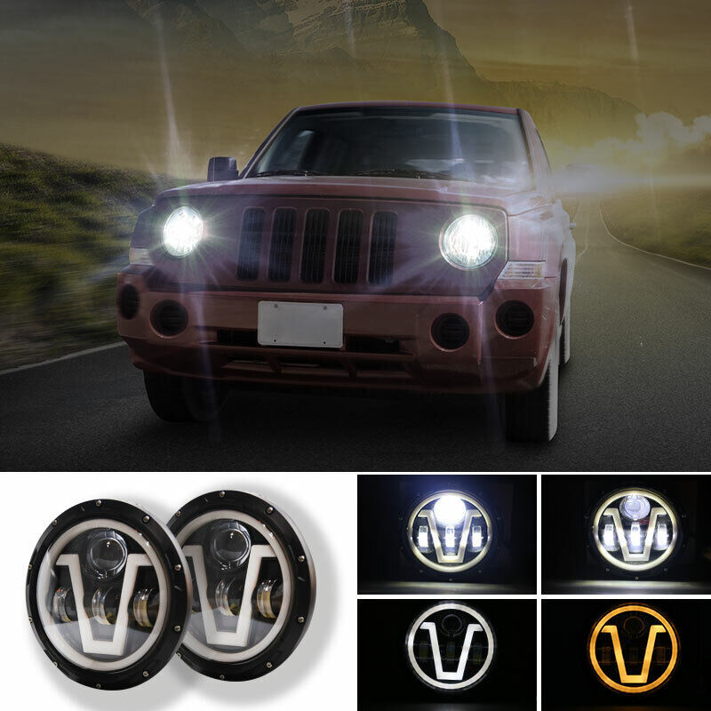 7″inch Round Motorcycle LED Headlight Hi/Lo Beam Turn Signal DRL Lamp For Harley