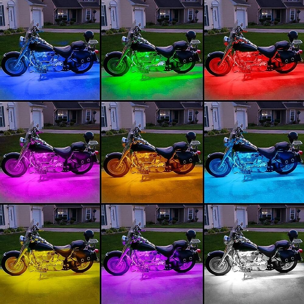 16PCS Motorcycle RGB LED Strip Light Under Glow Neon Kit Bluetooth APP Control