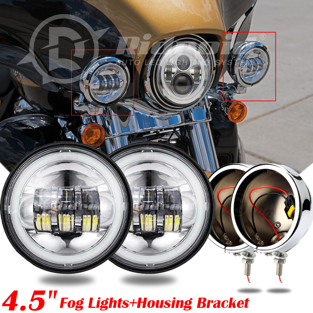 Pair 4.5″ 4-1/2 Inch Chrome Fog Lights Housing Passing Lamp+Bracket Round Bucket