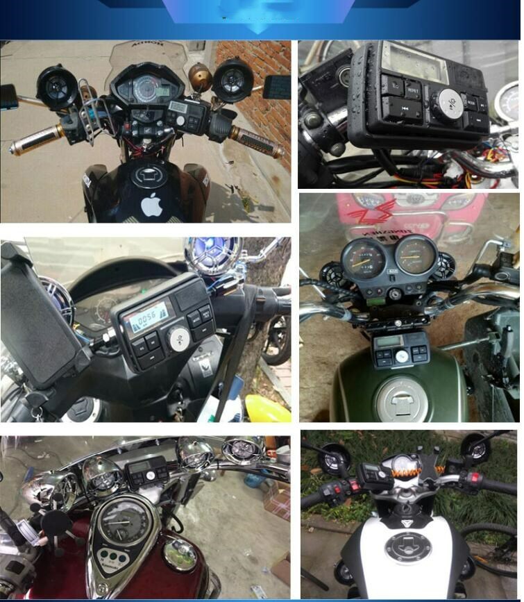 Handlebar Audio System FM Radio MP3 Stereo 2 Speaker for Motorcycle Bike