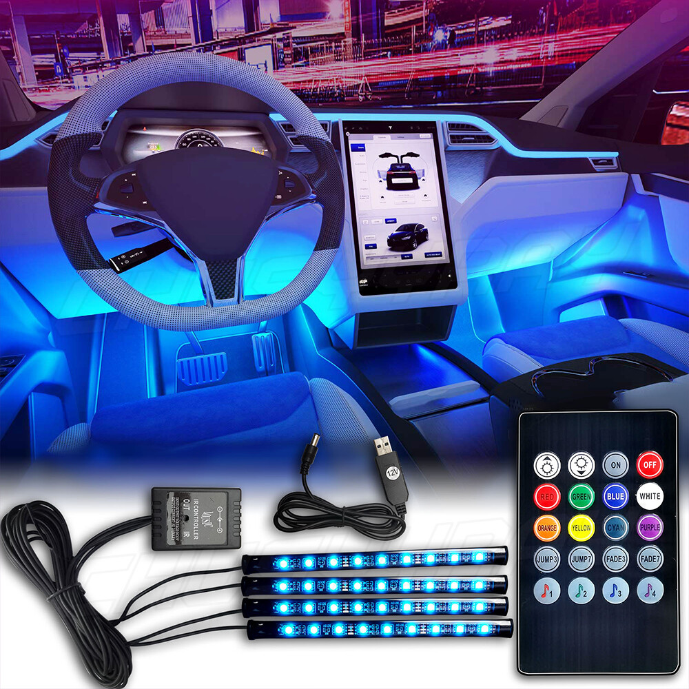 4X For Motorcycle led lights Wireless Remote color Neon Glow Light Strips Kit US
