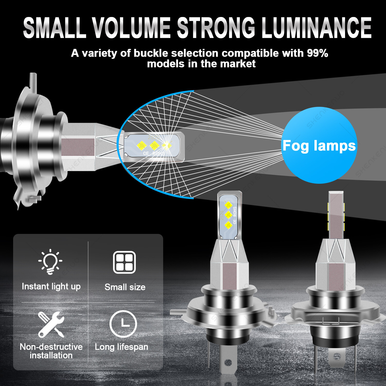 For Yamaha C3 XF50 2007-2011 – 2X HS1 9003 LED Headlights Bulbs 55W 6000K White
