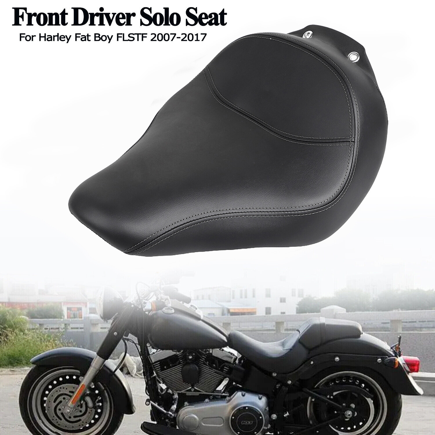 Black Synthetic Leather Front Driver Solo Seat For Harley Fat Boy FLSTF 07-17
