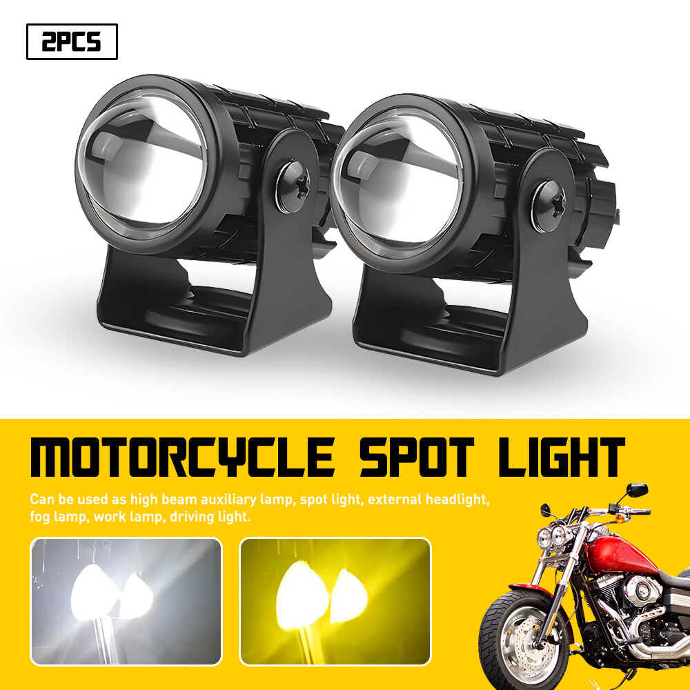 2X Mini Yellow White LED Motorcycle Headlight Hi/Lo Spot Light Driving Fog Lamp