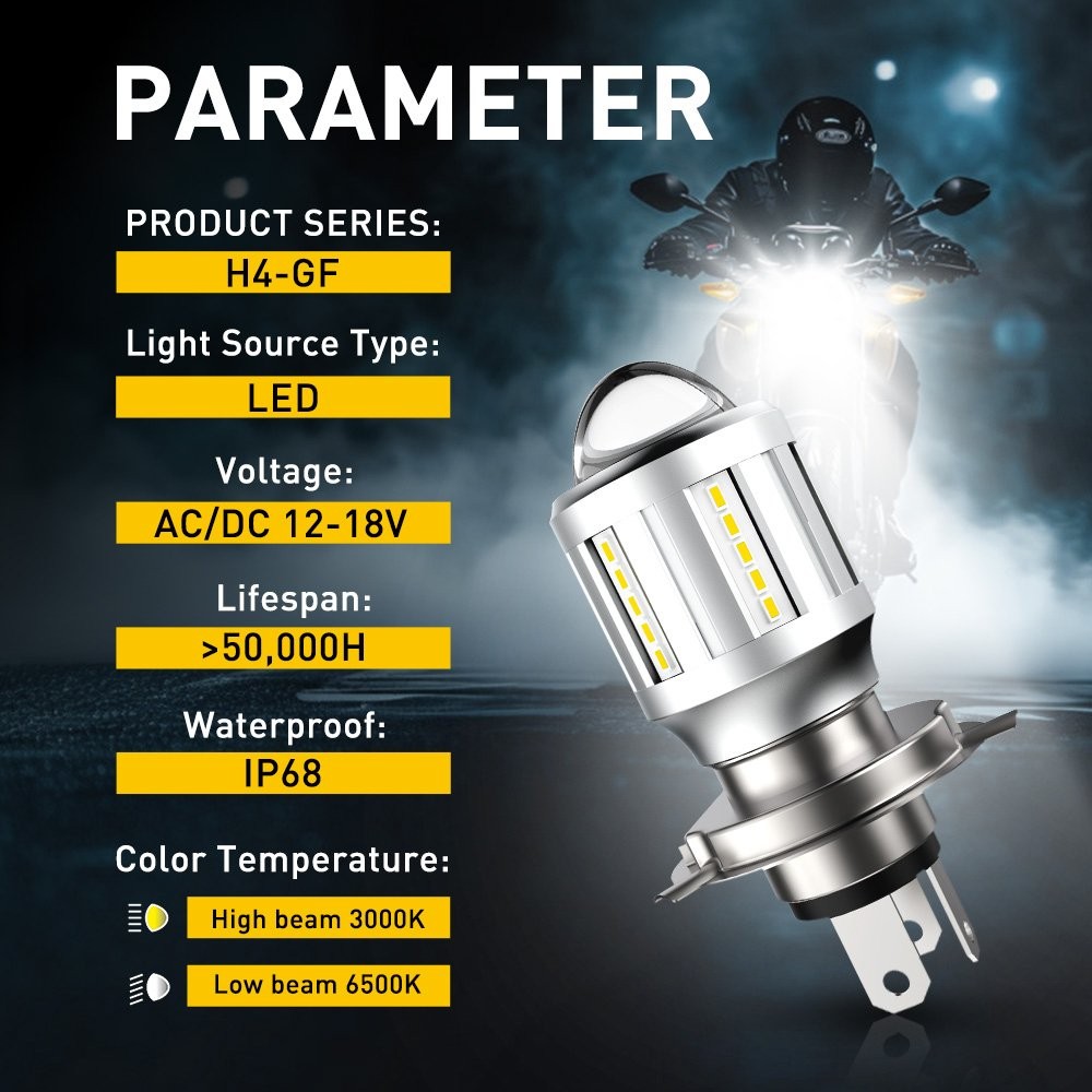 Motorcycle LED 6000K H4 Headlight LED High/Low Beam Lamp White Amber Bulb 1-10X