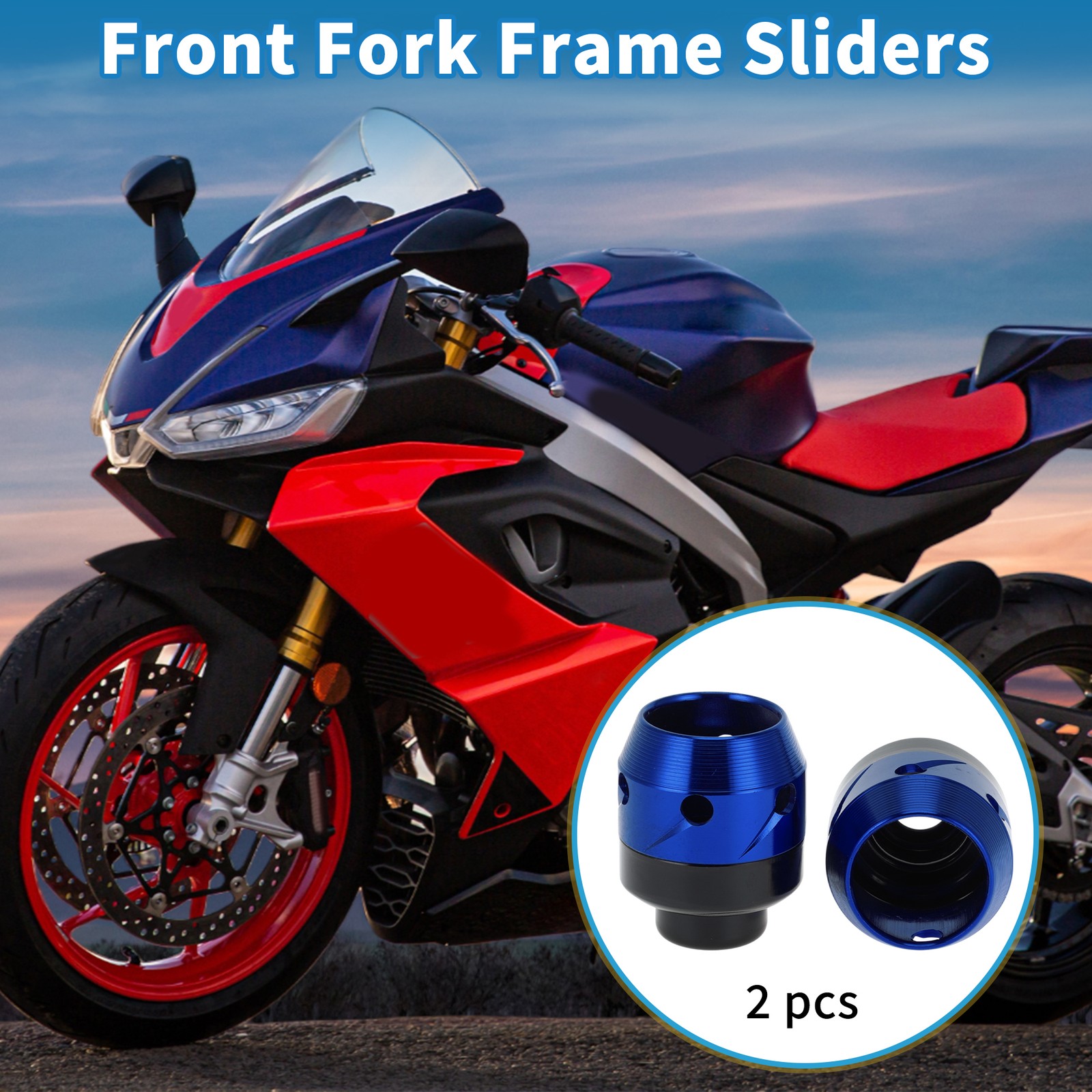 Motorcycle Front Fork Frame Sliders Falling Protection Aluminum Alloy Blue 2 Pcs