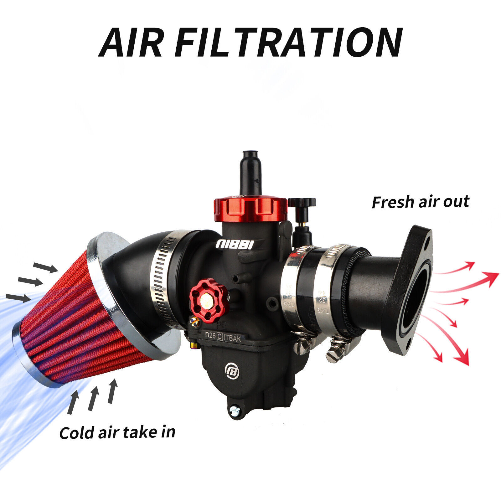 NIBBI Washable Tapered 48/49/50mm Pod Air Filter Motorcycle Cafe Racer Dirt Bike
