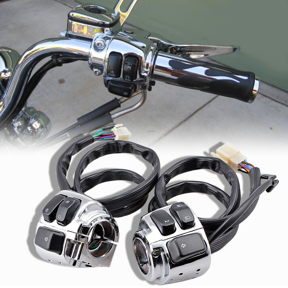 2*Chrome 1″ Handlebar Control Switches+ Wiring Harness For Harley Sportster Dyna