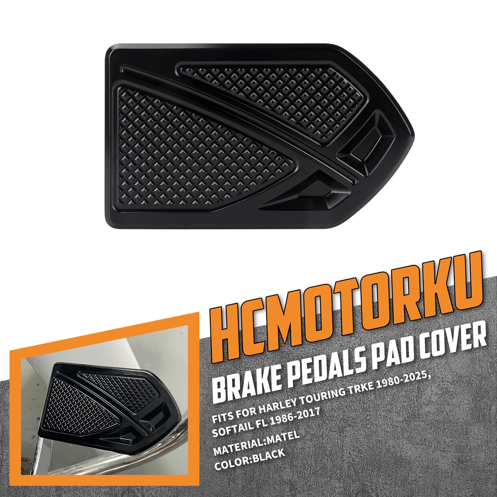 CNC Large Brake Pedal Pad Cover Black Fit For Harley Touring and Trike 1980-2025